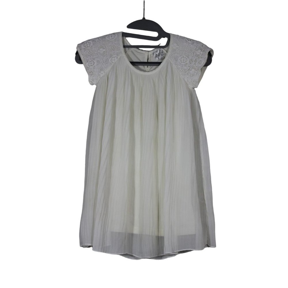Disney girl's pleated chiffon lace cap sleeve cream‎ flowergirl dress S